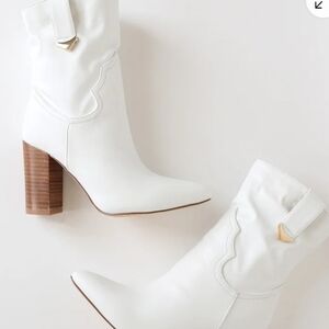 Lulu's White Taryne Ankle Boots with Wooden Heel